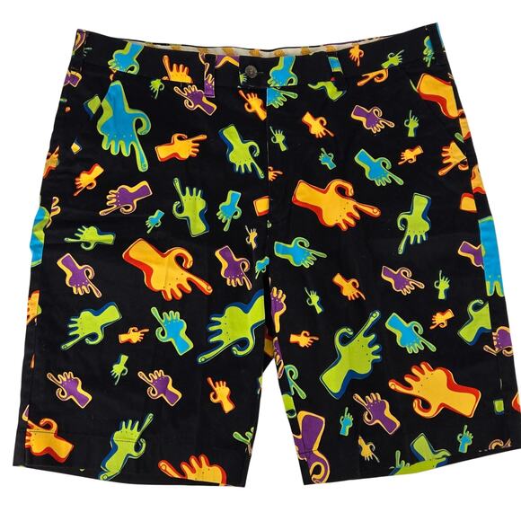 Loudmouth Shorts Mens 40 Black Colorful Hand Finger Print Golf Fun Novelty - Picture 1 of 4